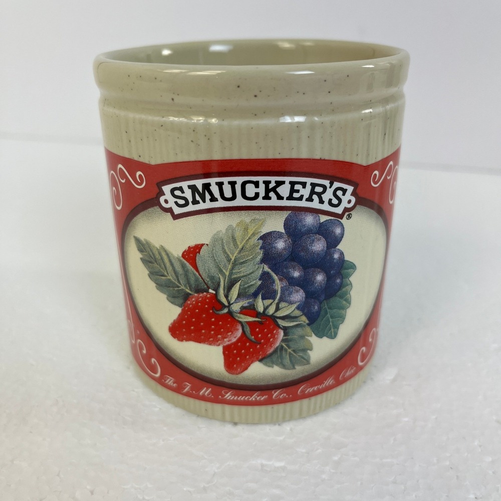 Vtg J. M.‎ Smuckers Strawberry Grape Jam Ceramic Jar #31882 Houston Harvest Gift
